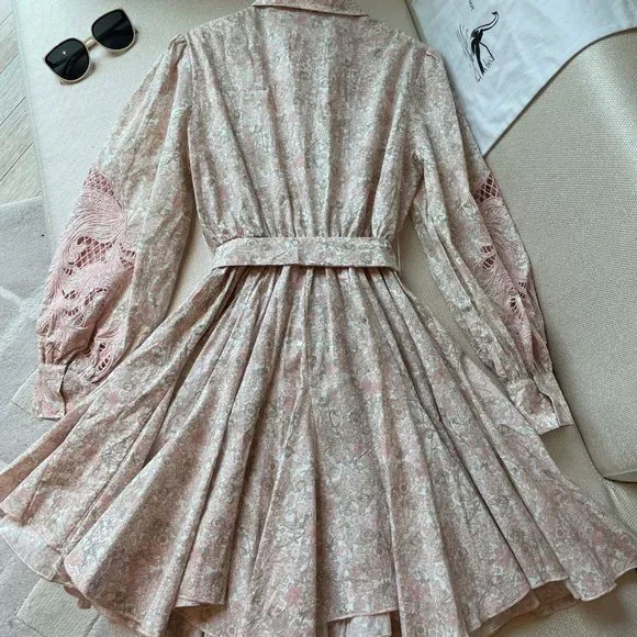 MAJE embroidered hollow out slimming dress